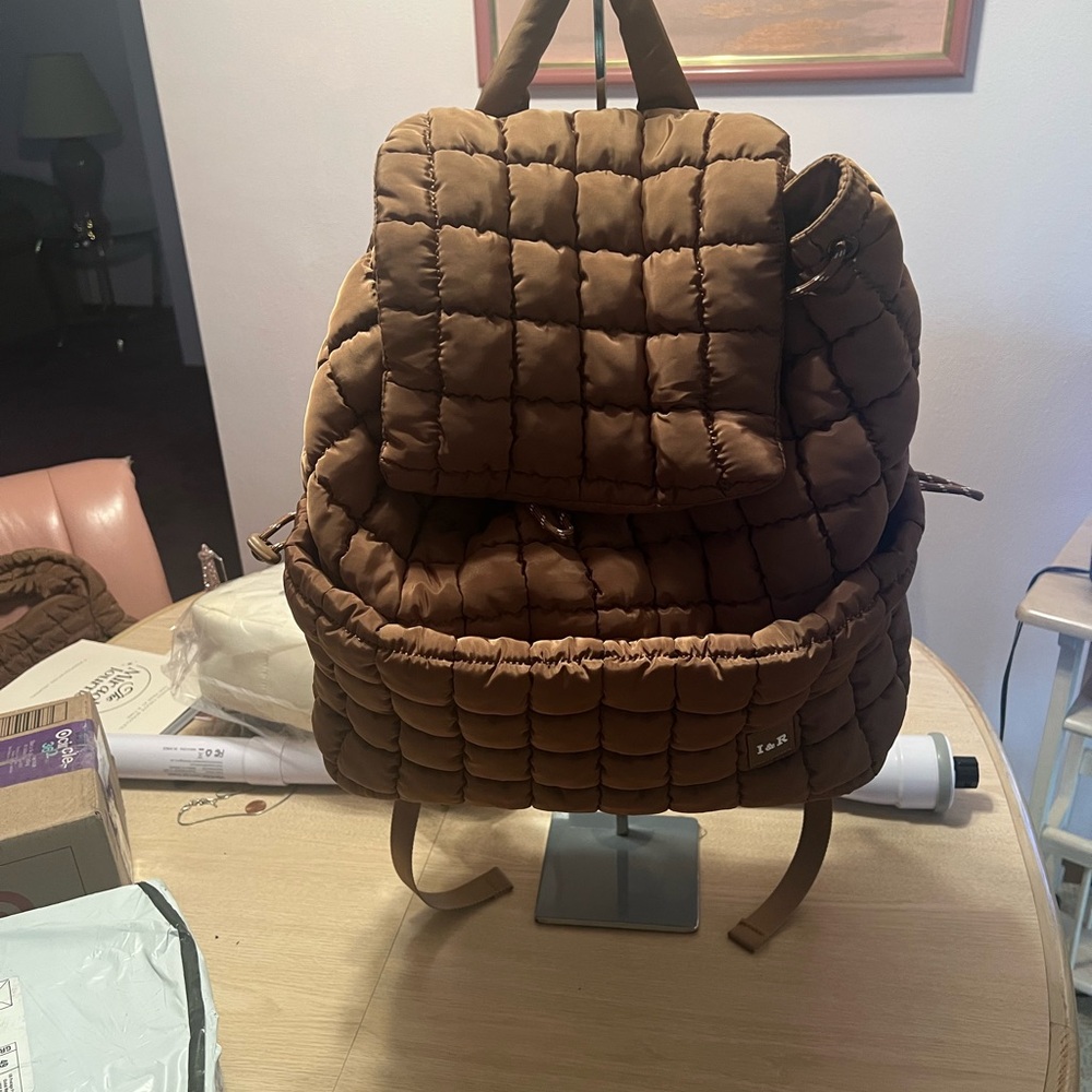 Brown Quilted Backpack